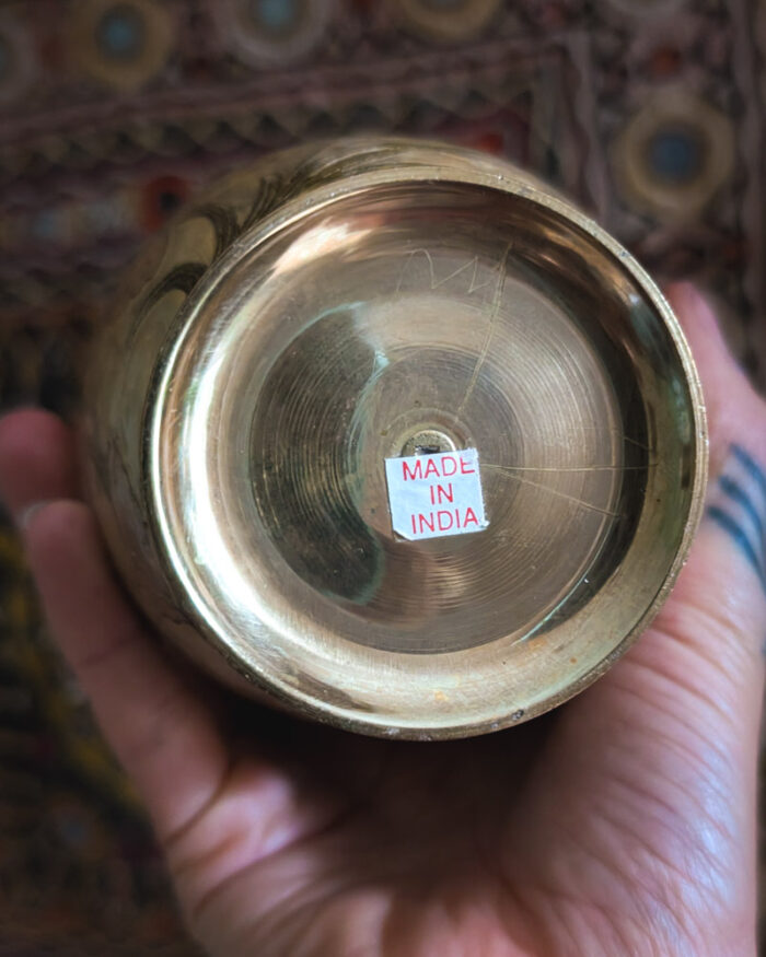 Vintage Enamelled Brass Pot - Image 3