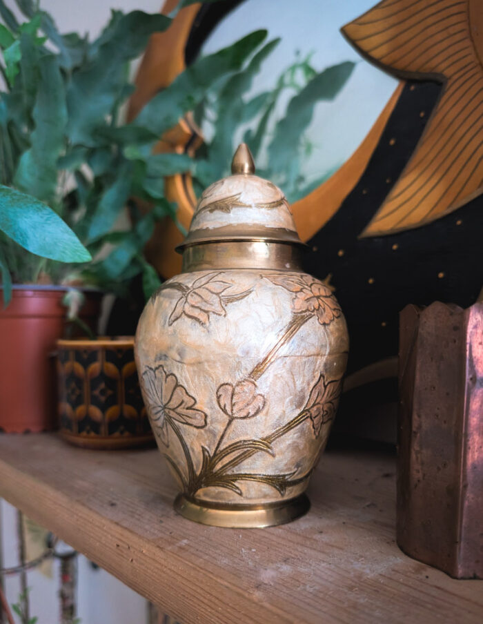Vintage Enamelled Brass Pot