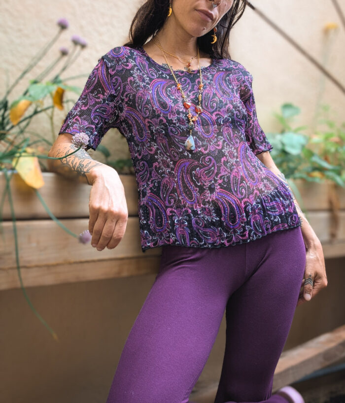 Vintage Purple Paisley Mesh Top - Image 3