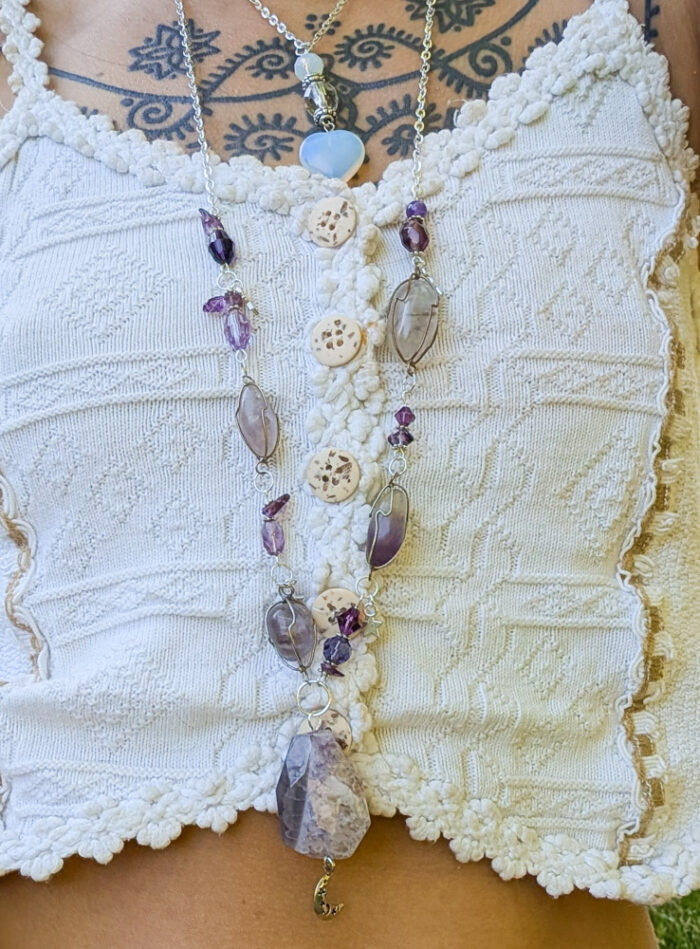 Upcycled Purple Gemstone Moon Necklace - Image 2