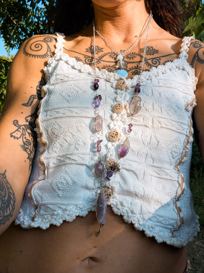 Upcycled Purple Gemstone Moon Necklace - Image 6