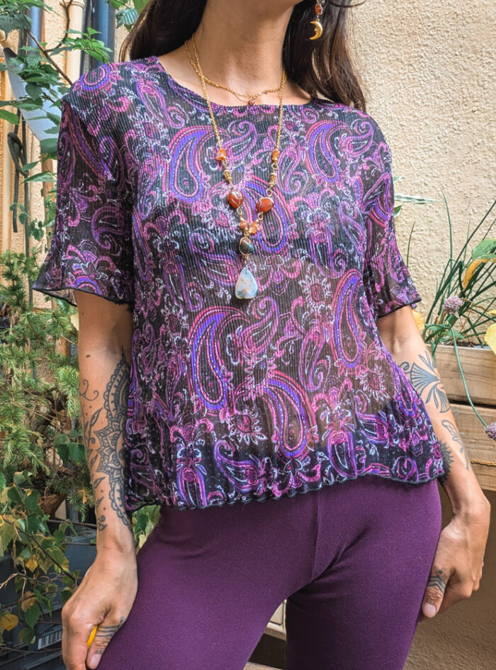 Vintage Purple Paisley Mesh Top