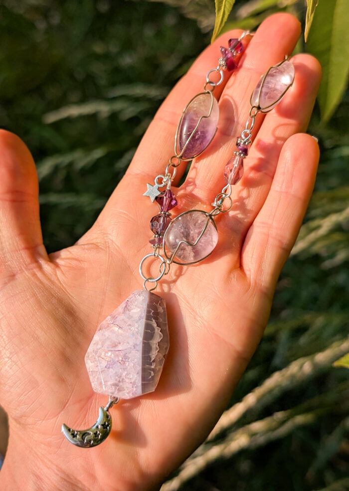 Upcycled Purple Gemstone Moon Necklace