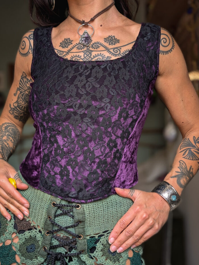 Vintage Purple Velvet + Lace Vest
