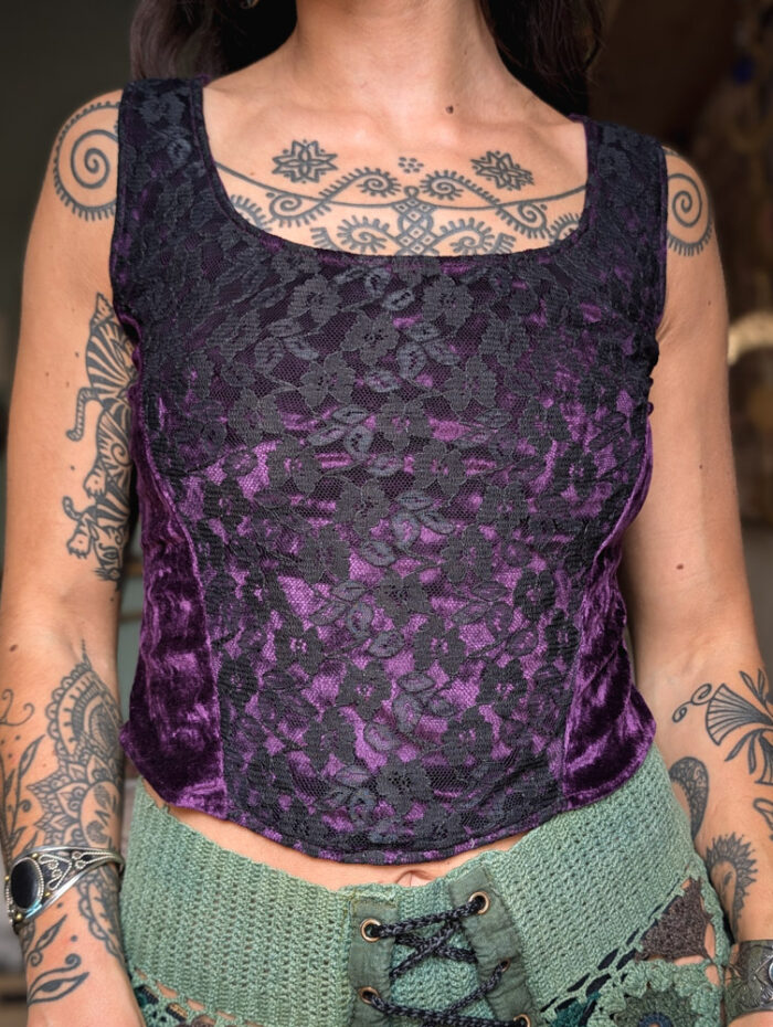 Vintage Purple Velvet + Lace Vest - Image 5