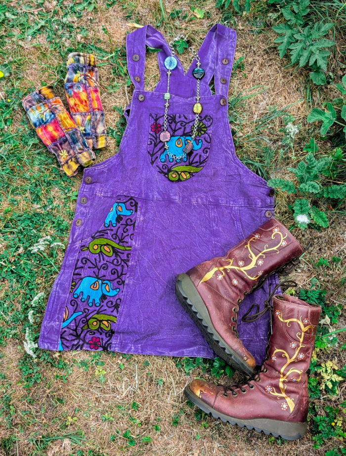 Purple Elephant Dungaree Dress - Image 2