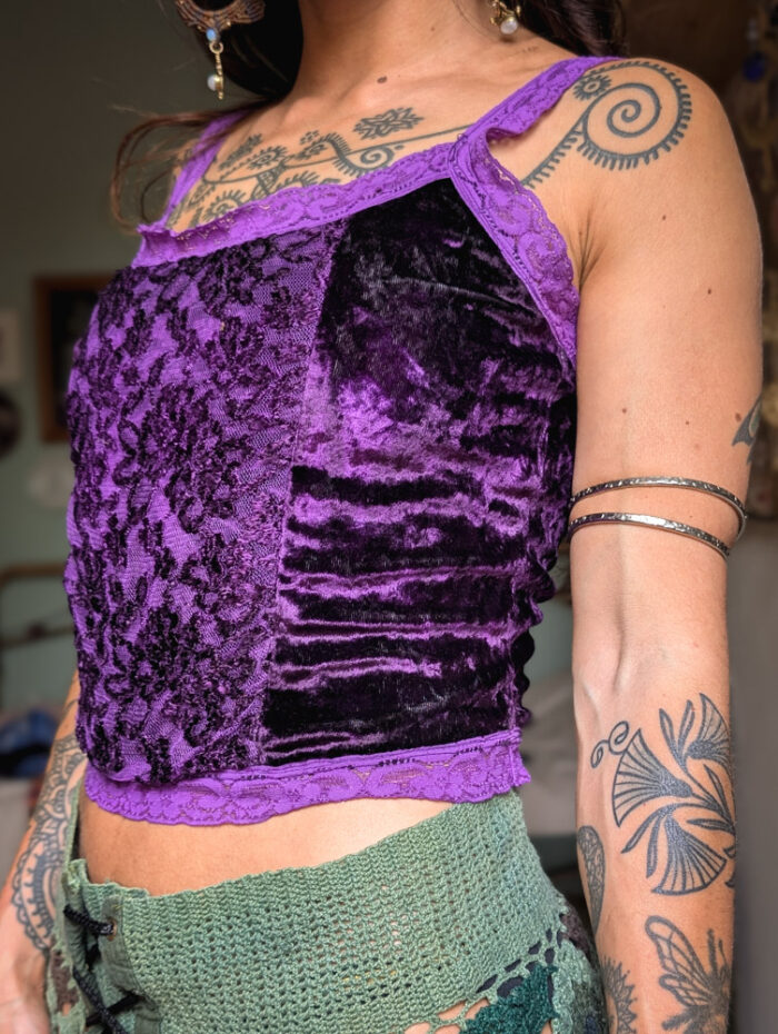 Preloved Purple Velvet + Lace-Up Vest - Image 2