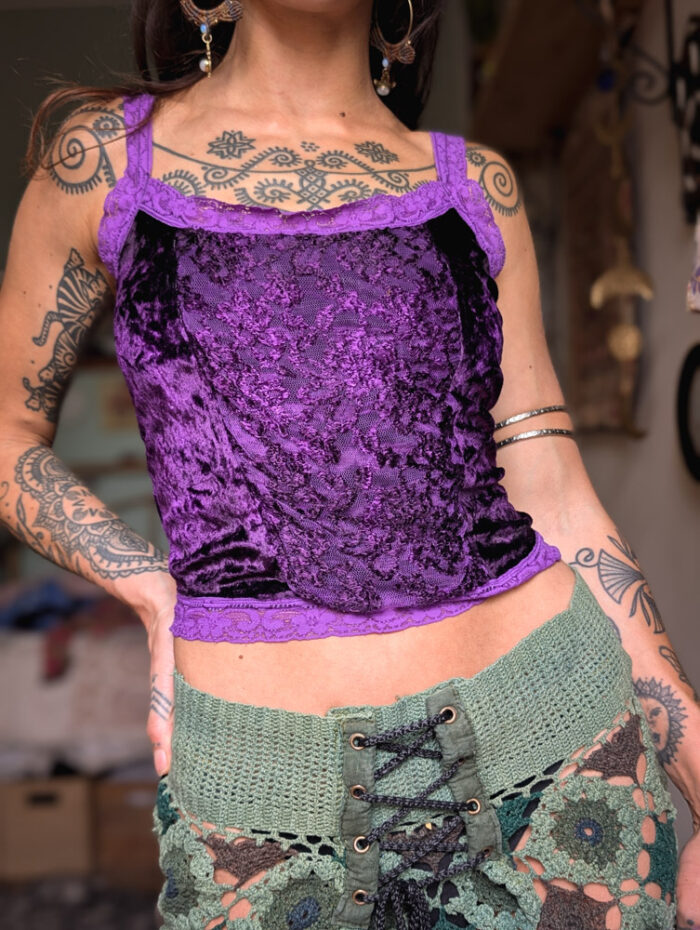 Preloved Purple Velvet + Lace-Up Vest