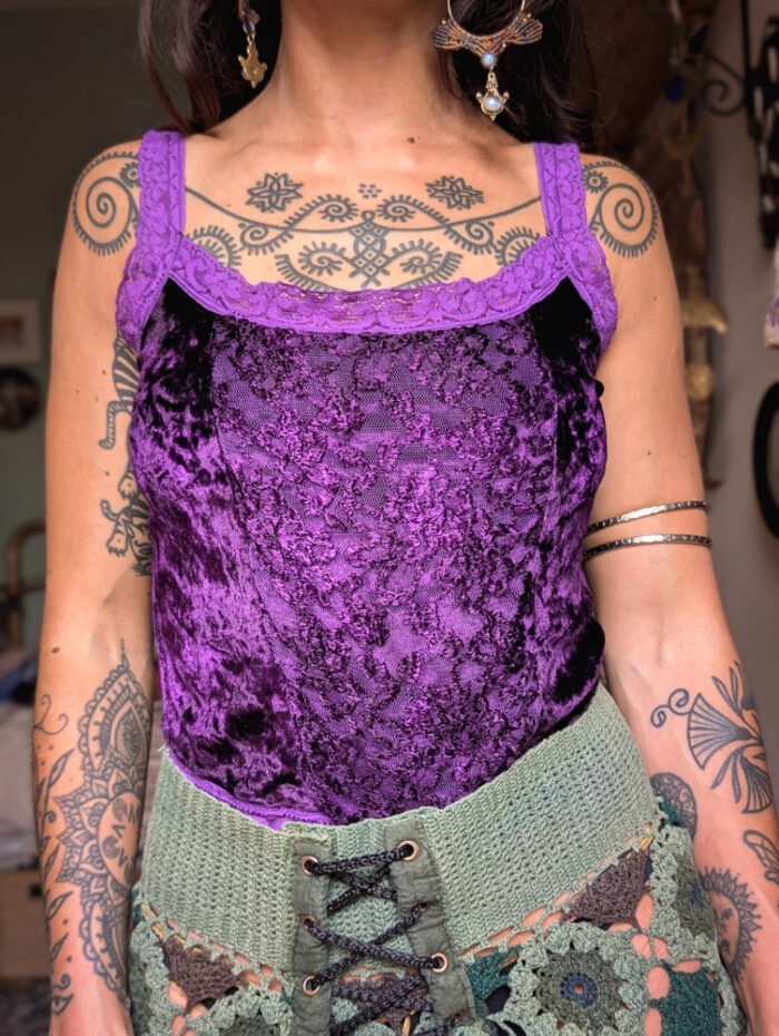 Preloved Purple Velvet + Lace-Up Vest - Image 4