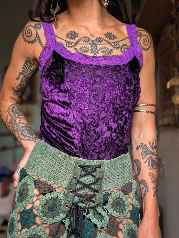 Preloved Purple Velvet + Lace-Up Vest - Image 3