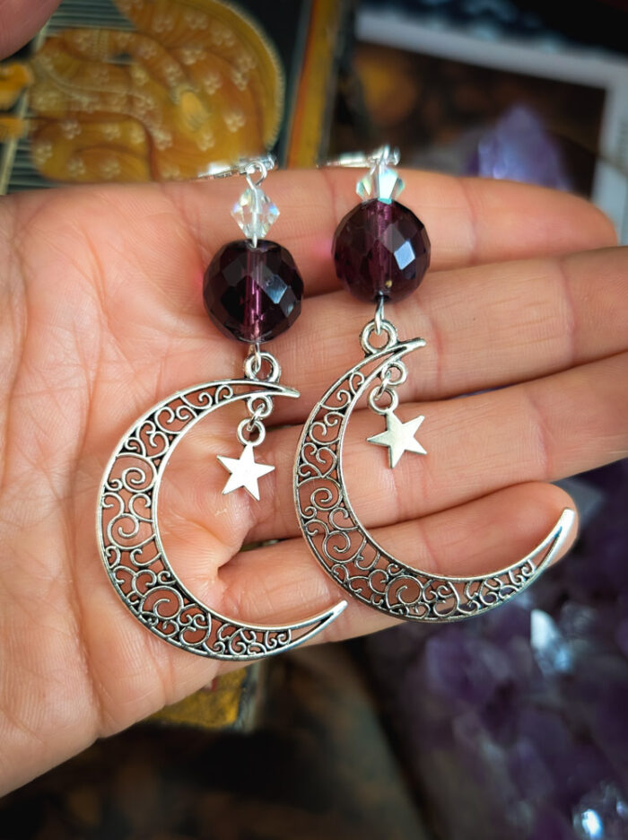 Amethyst Silver Moon Earrings - Image 7