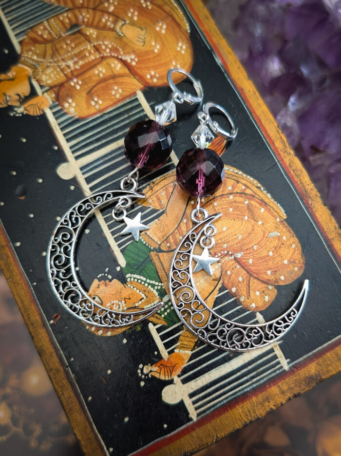 Amethyst Silver Moon Earrings