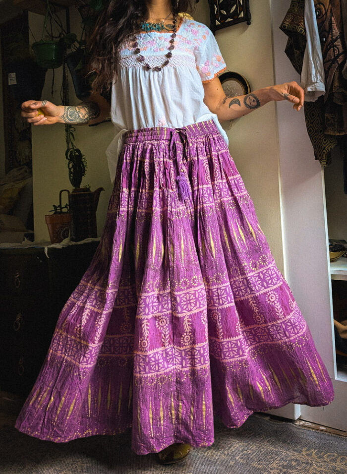 Preloved Purple Block Print Maxi Skirt - Image 2