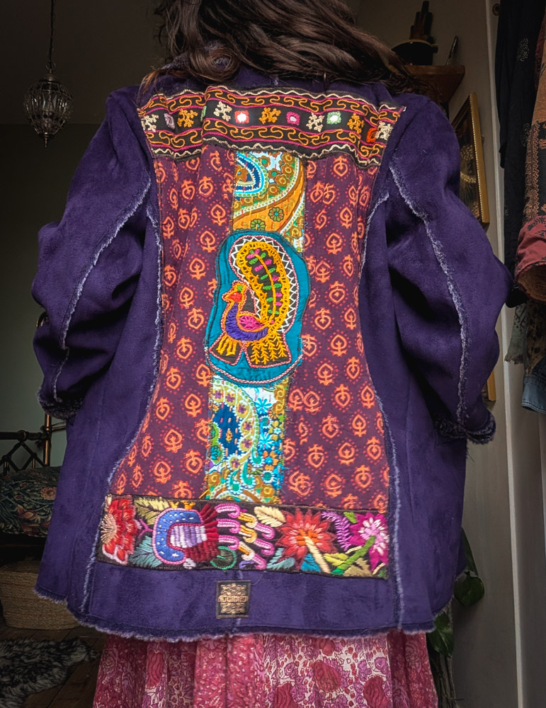 Reworked Purple Faux-Suede Coat