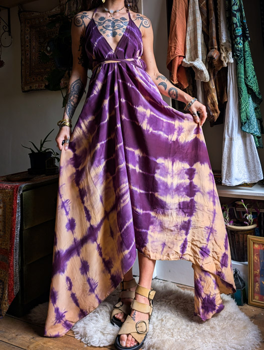 Purple Silk Tie Dye Summer Dress - Image 2