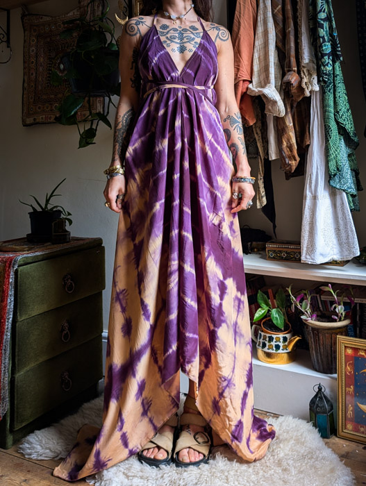 Purple Silk Tie Dye Summer Dress - Image 3