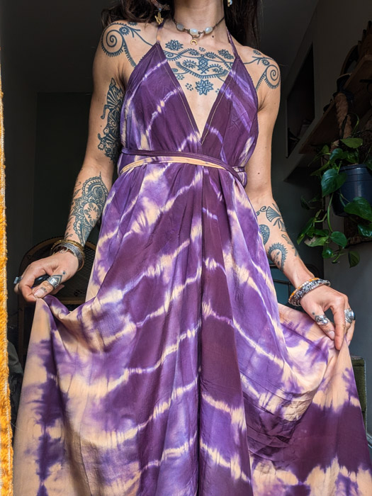 Purple Silk Tie Dye Summer Dress