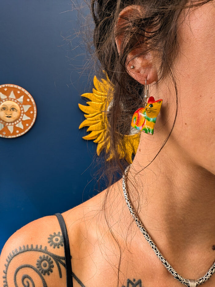 Painted Wooden Cat Earrings - Image 5