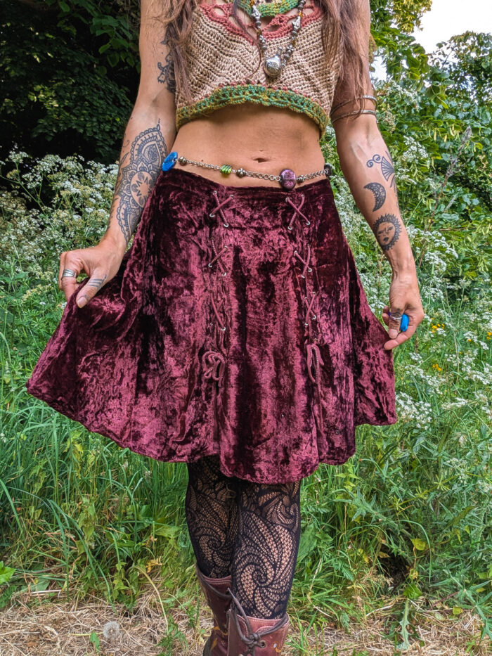 Vintage Burgundy Velvet Skater Skirt - Image 3