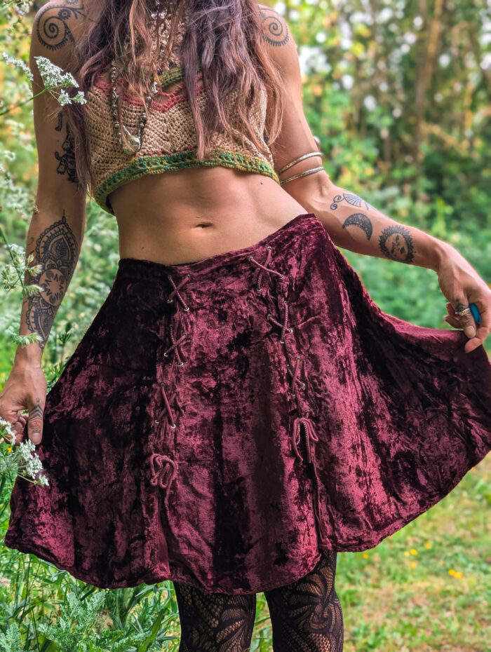 Vintage Burgundy Velvet Skater Skirt