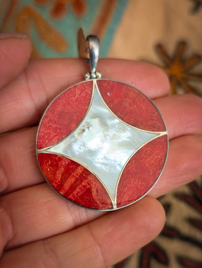 925 Silver Coral & Shell Pendant
