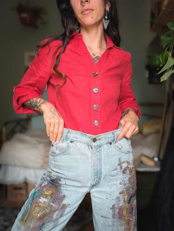 Preloved Red Linen Shirt