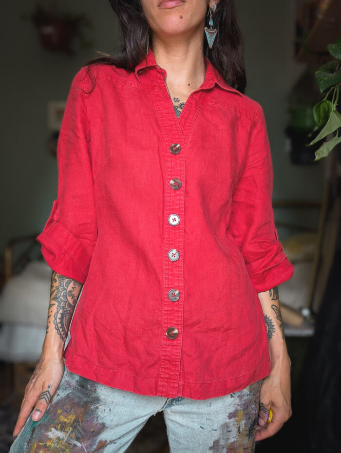 Preloved Red Linen Shirt - Image 6