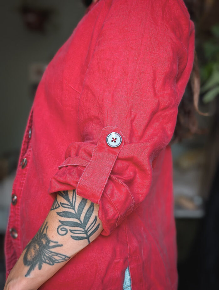 Preloved Red Linen Shirt - Image 7