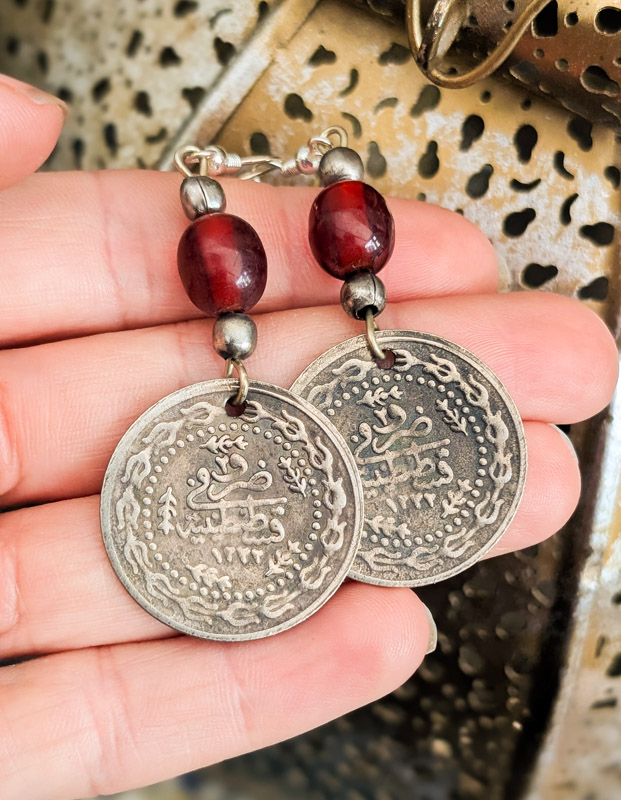 Vintage Medium Red Coin Earrings