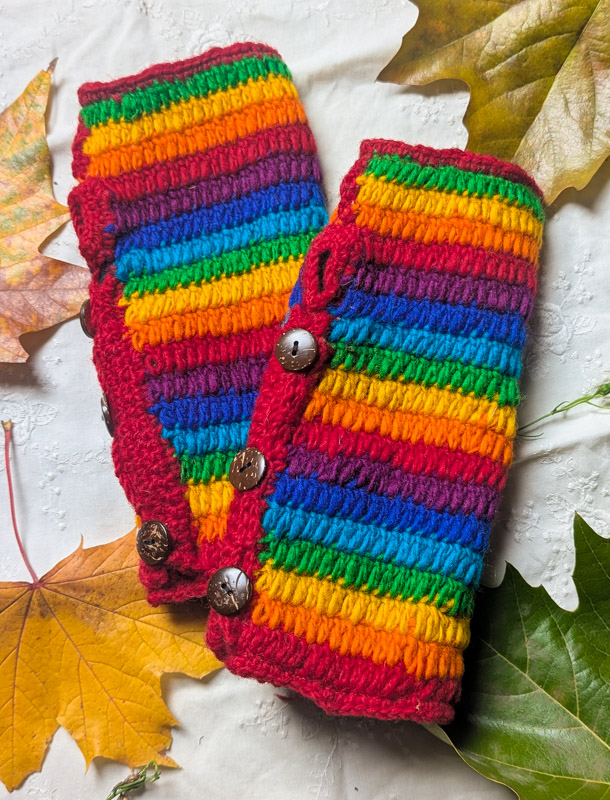 Red Rainbow Knitted Gloves - Image 2