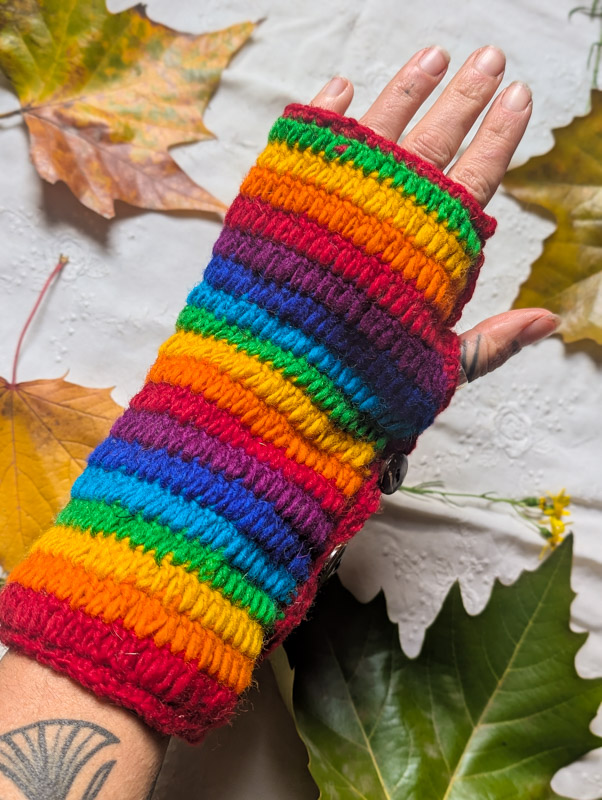 Red Rainbow Knitted Gloves - Image 3