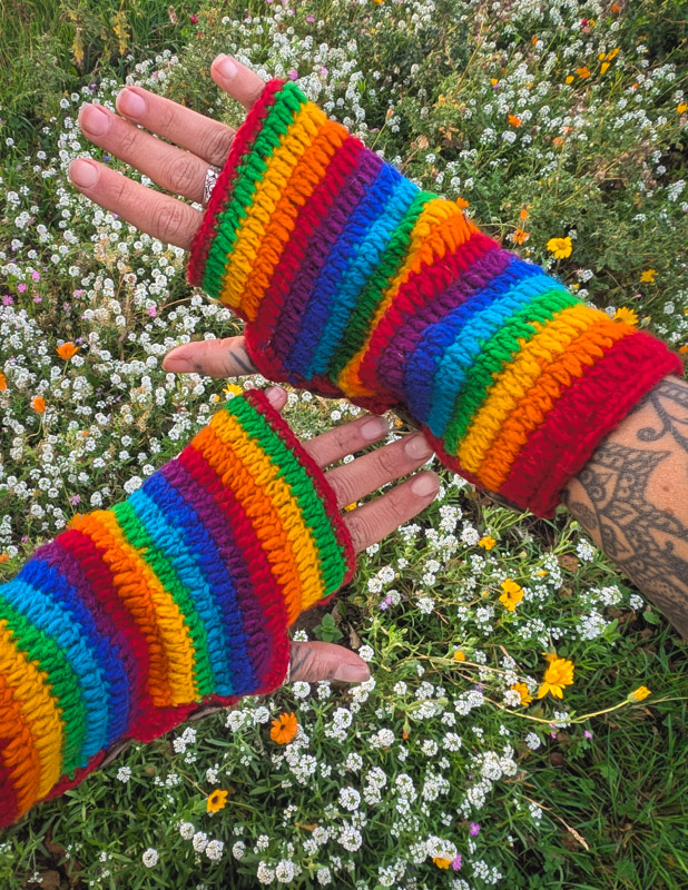 Red Rainbow Knitted Gloves
