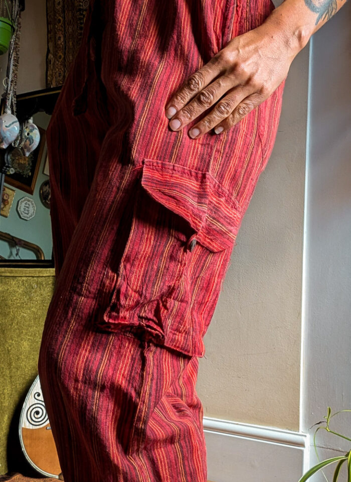 Red Striped Stonewashed Cargo Trousers - Image 3
