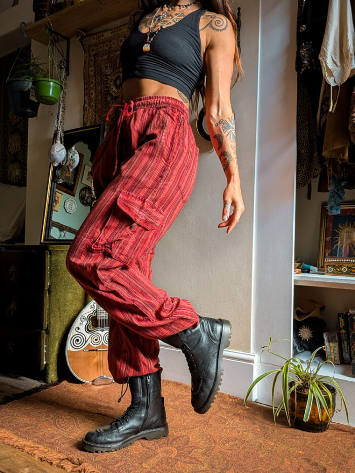 Red Striped Stonewashed Cargo Trousers - Image 4