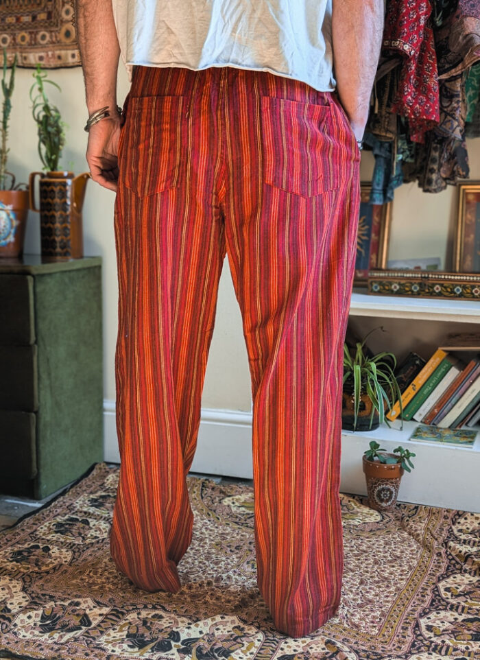 Red Stonewashed Striped Drawstring Trousers - Image 9