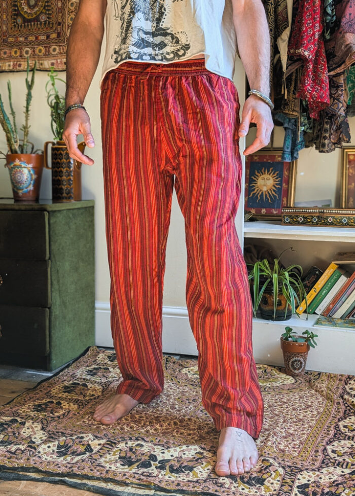 Red Stonewashed Striped Drawstring Trousers - Image 5