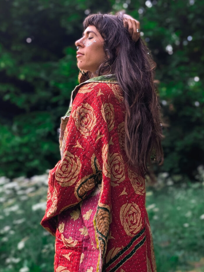 Reversible Green & Red Kantha Stitch Jacket - Image 6