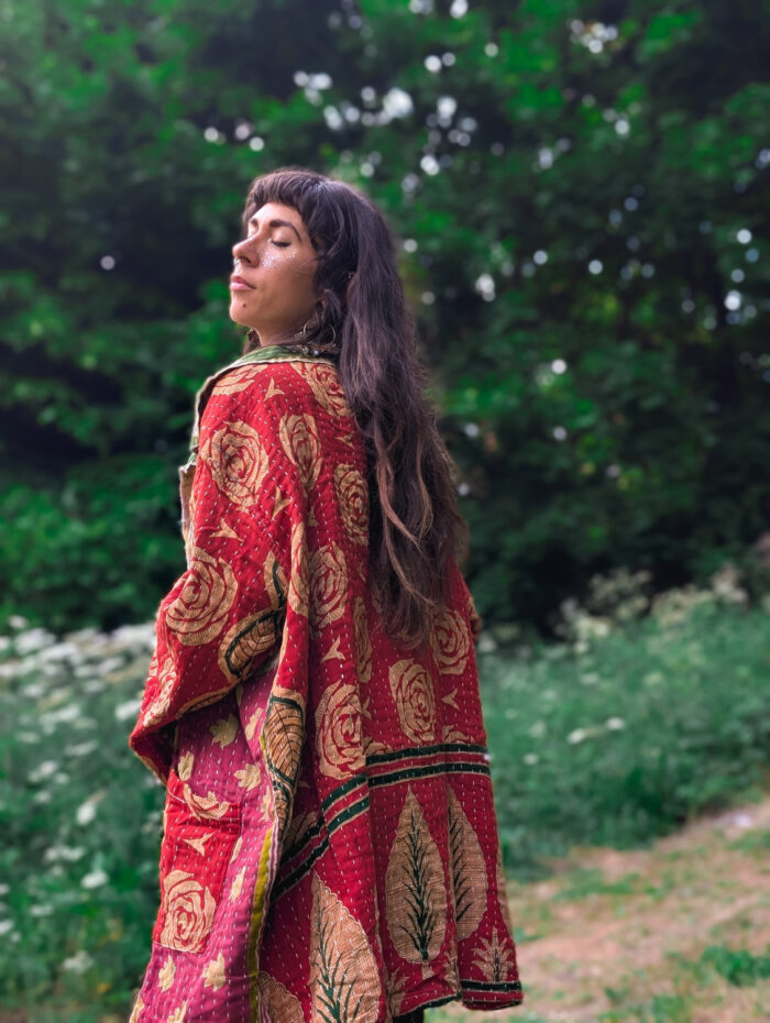 Reversible Green & Red Kantha Stitch Jacket - Image 4