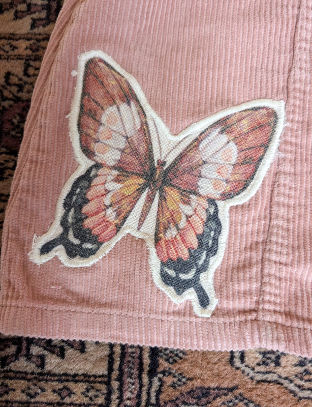 Reworked Dusky Rose Butterfly Cord Skirt - Image 3