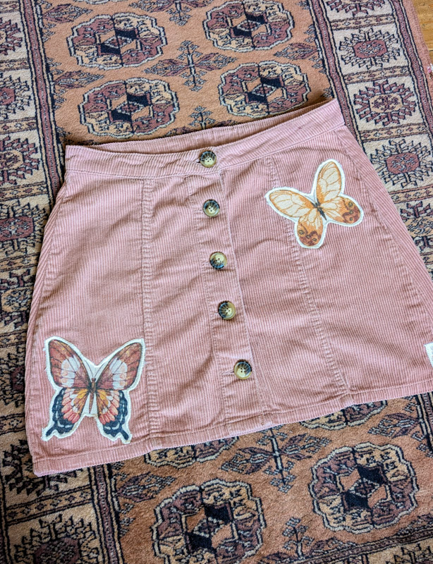 Reworked Dusky Rose Butterfly Cord Skirt