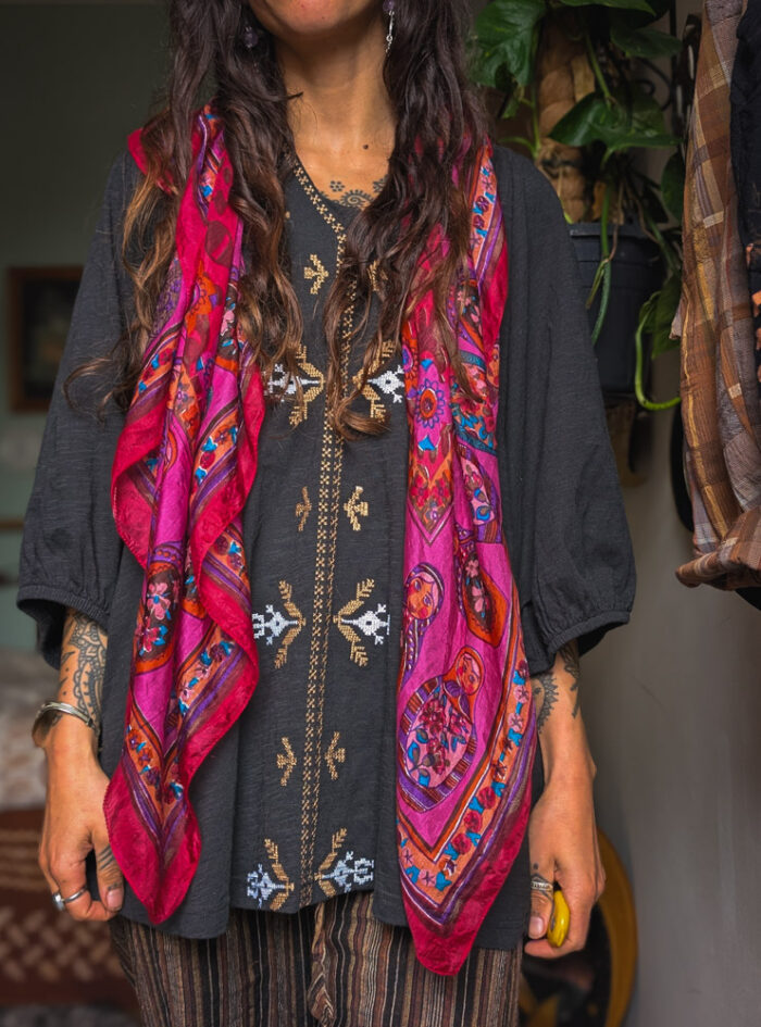 Russian Doll Print Square Silk Scarf - Image 2