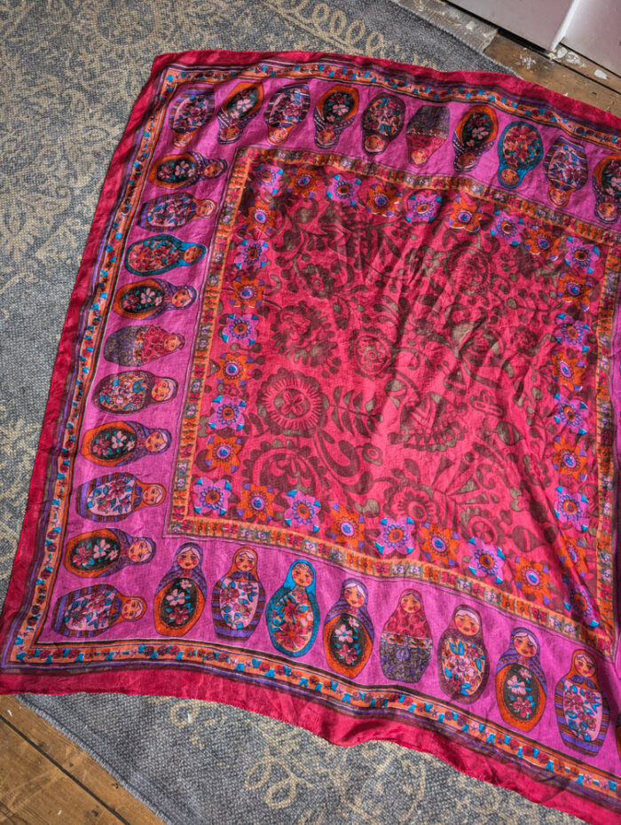 Russian Doll Print Square Silk Scarf