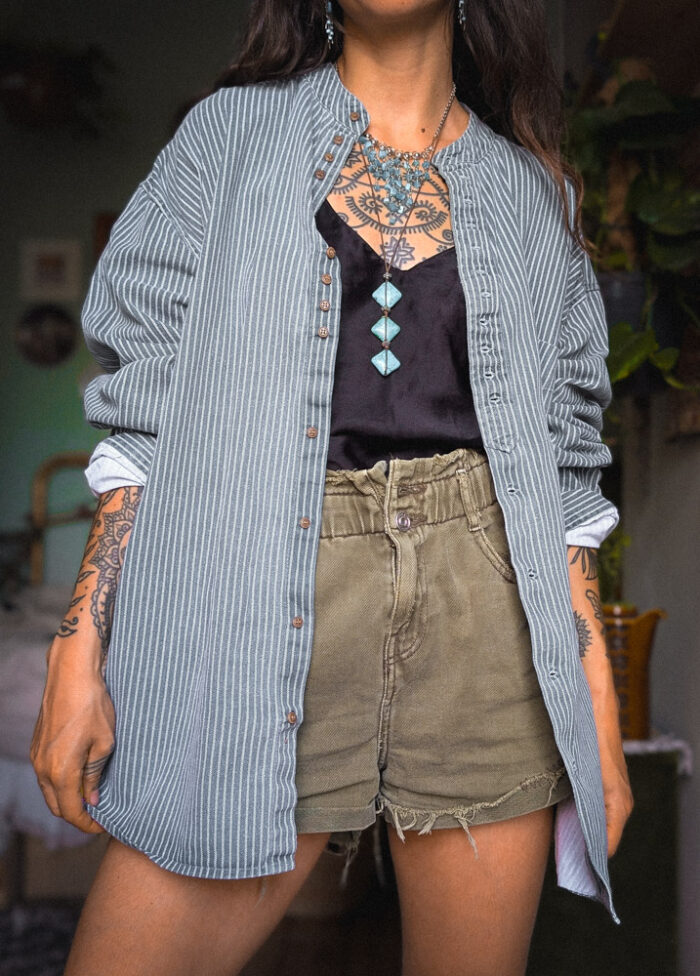 Vintage Pinstriped Unisex Shirt - Image 2