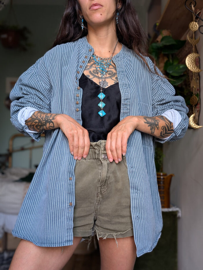Vintage Pinstriped Unisex Shirt - Image 3