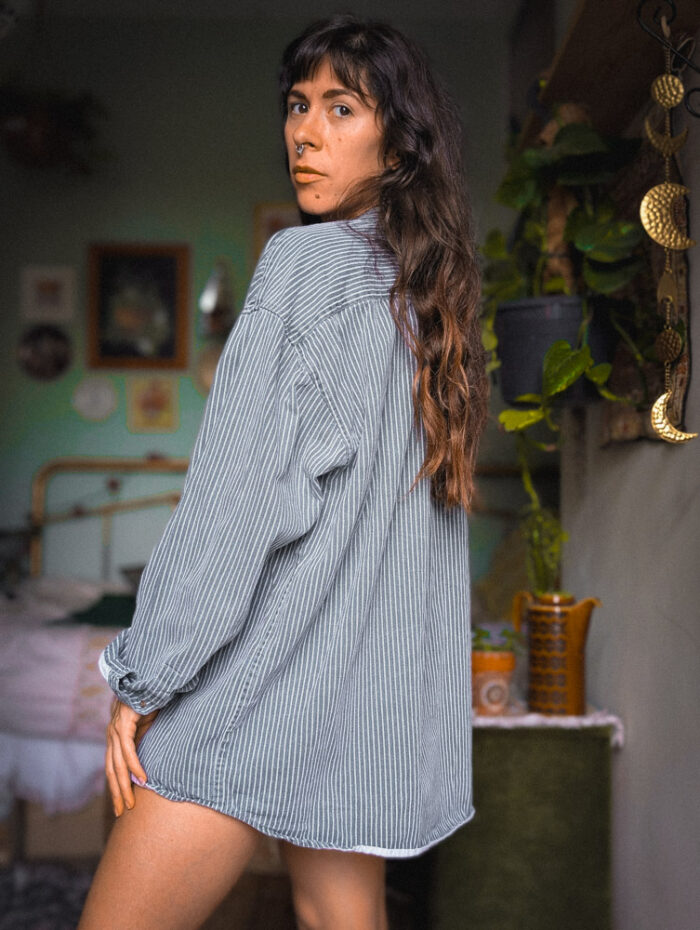Vintage Pinstriped Unisex Shirt - Image 4