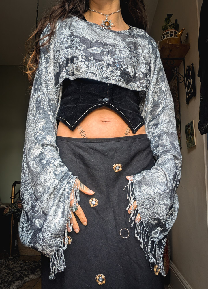 Upcycled Silver + Black Oversize Shrug