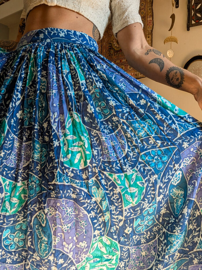 Retro Blue Indian Cotton Skirt - Image 3