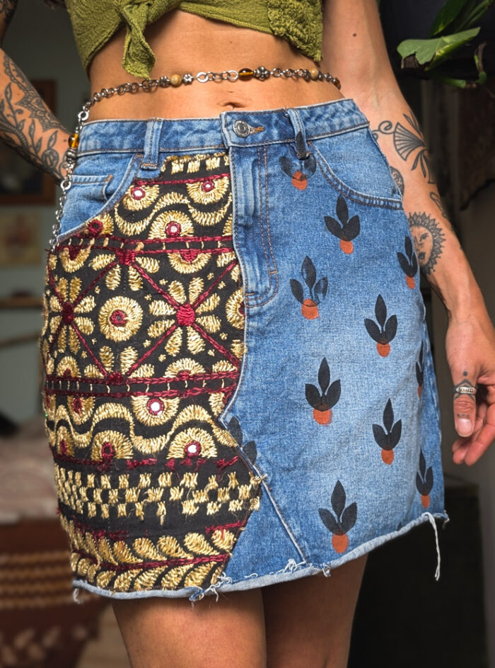 Reworked Boho Denim Skirt