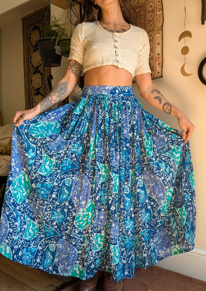 Retro Blue Indian Cotton Skirt