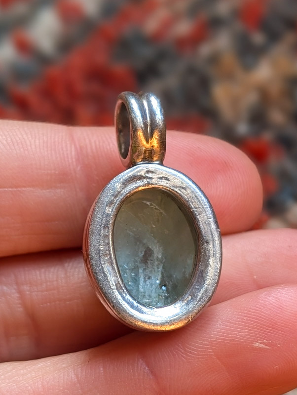 Vintage Silver Green Gemstone Pendant - Image 4
